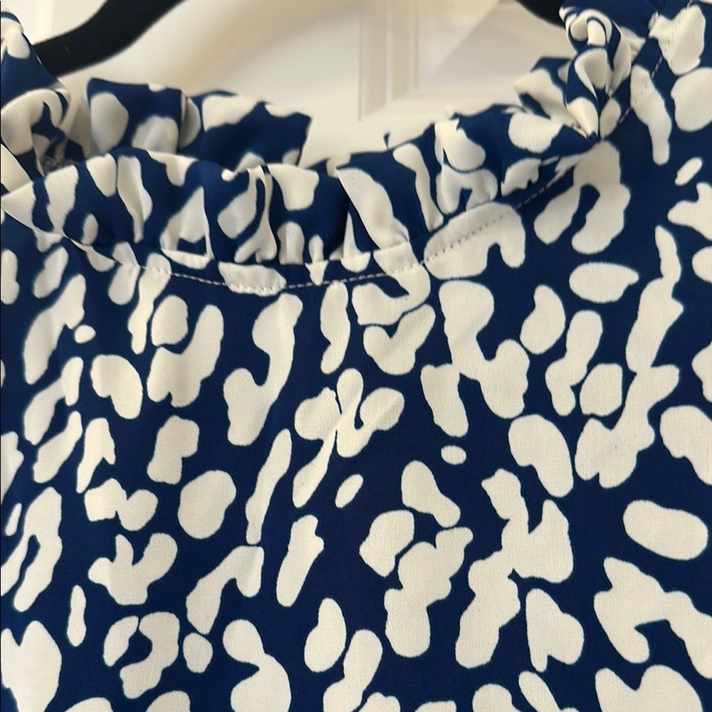 Navy and White Ruffle Sleeve Top - Picture 2 of 4